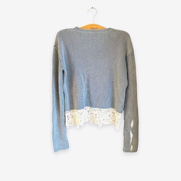 GENERATION LOVE | Crochet Trimmed Blue Sweater (XS) - Picture 2 of 3